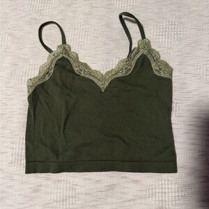 wild fable Olive Lace-Trim Ribbed Cami